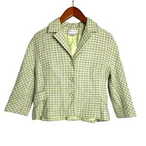 Vintage Y2K Size L Nine West Green Tweed Short Blazer Jacket St Patricks Day Top